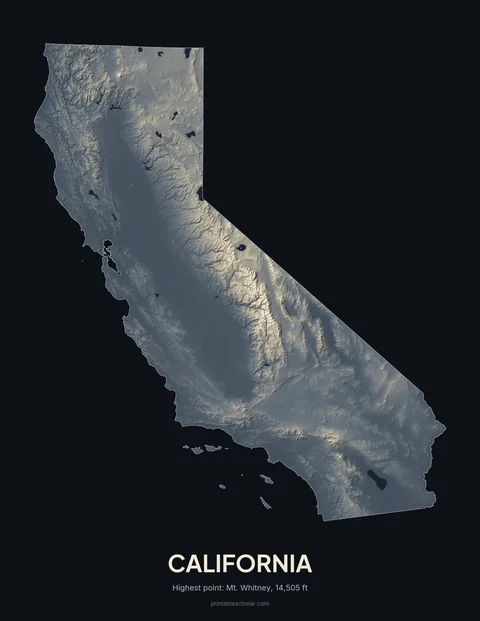 California relief wall art on a dark background