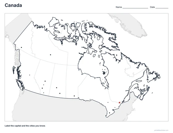 Canada Map with Cities, blank