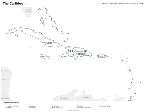 Caribbean map: labeled