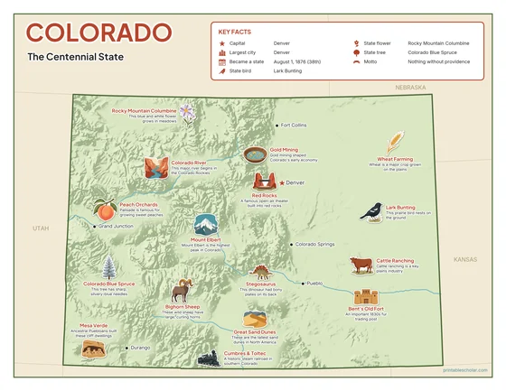 Illustrated map of Colorado in color