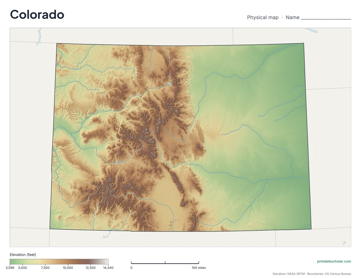 Colorado blank physical map