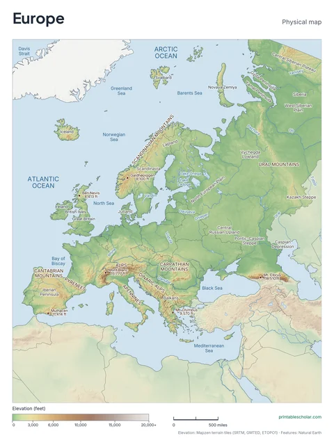 Europe physical map