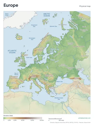 Physical map of Europe