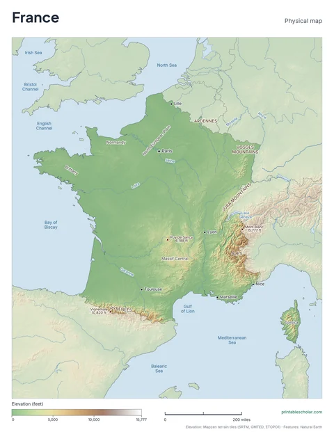 France physical map