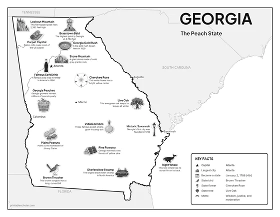 Black and white illustrated map of Georgia