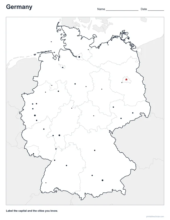 Germany Map with Cities, blank