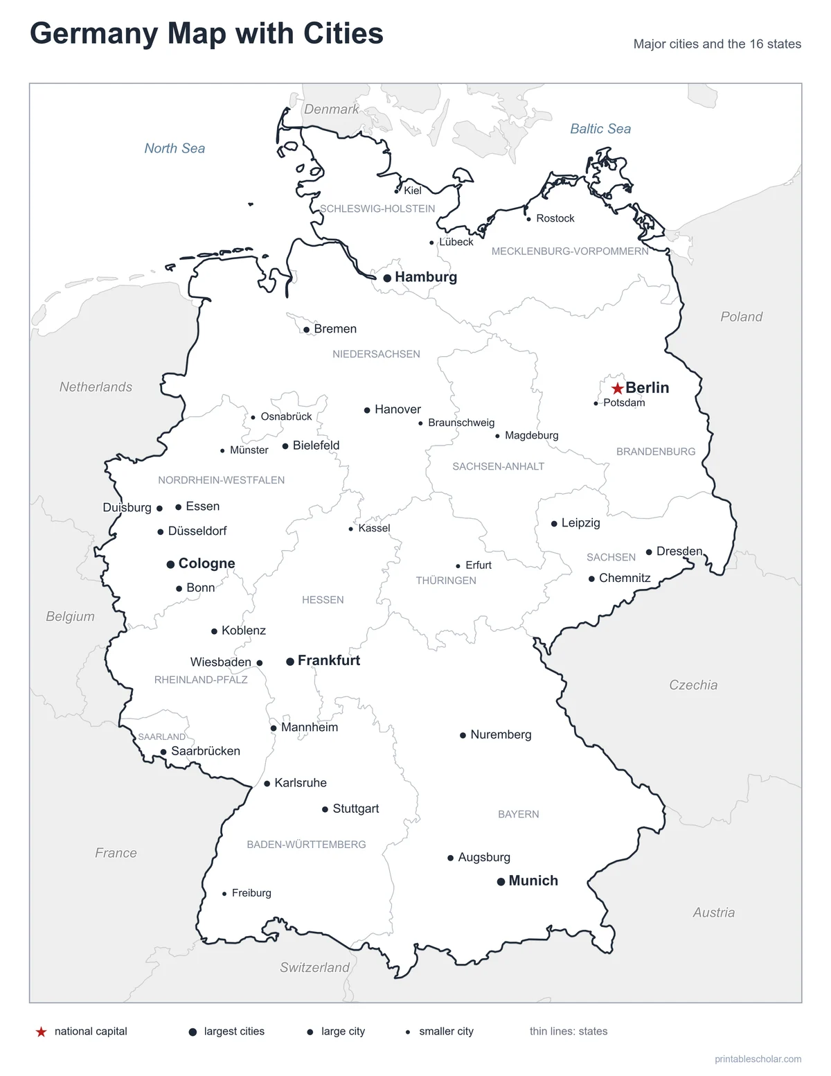 Germany Map with Cities, labeled