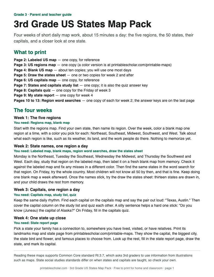 Parent and teacher guide, page 1 of the pack