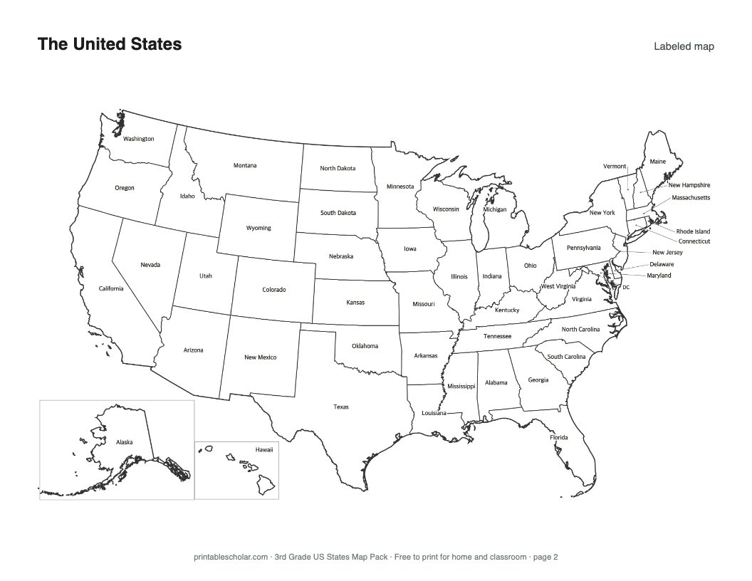 Labeled US map from the pack