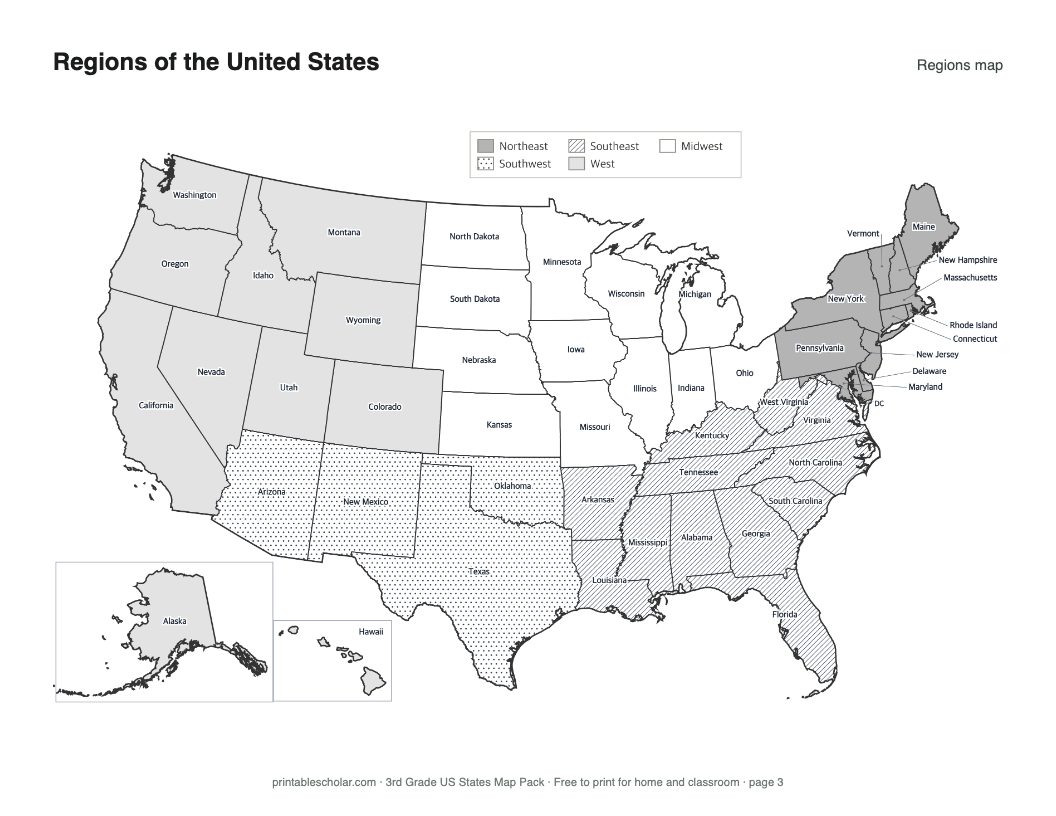 US regions map from the pack