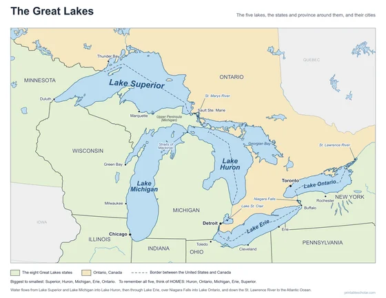 Great Lakes Map, labeled