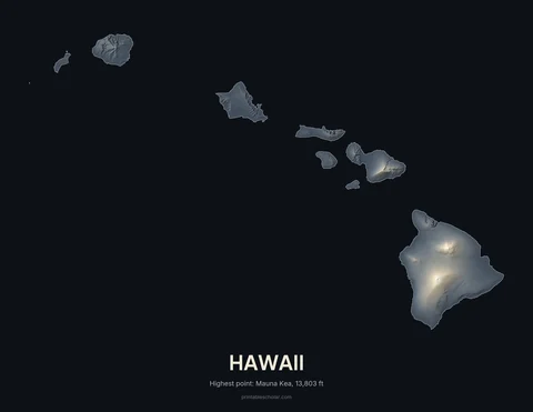 Hawaii relief wall art on a dark background