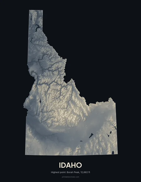 Idaho relief wall art on a dark background