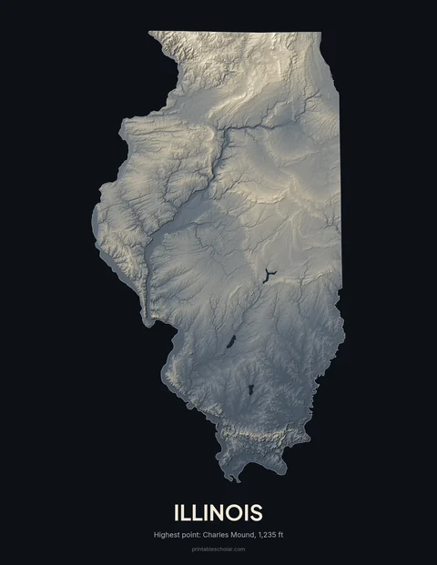 Illinois relief wall art on a dark background