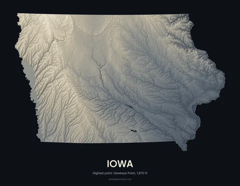 Iowa relief wall art on a dark background