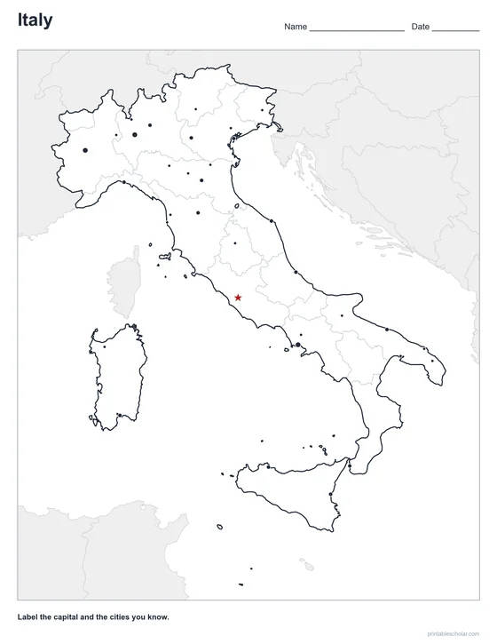 Italy Map with Cities, blank