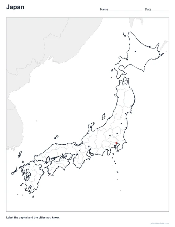Japan Map with Cities, blank