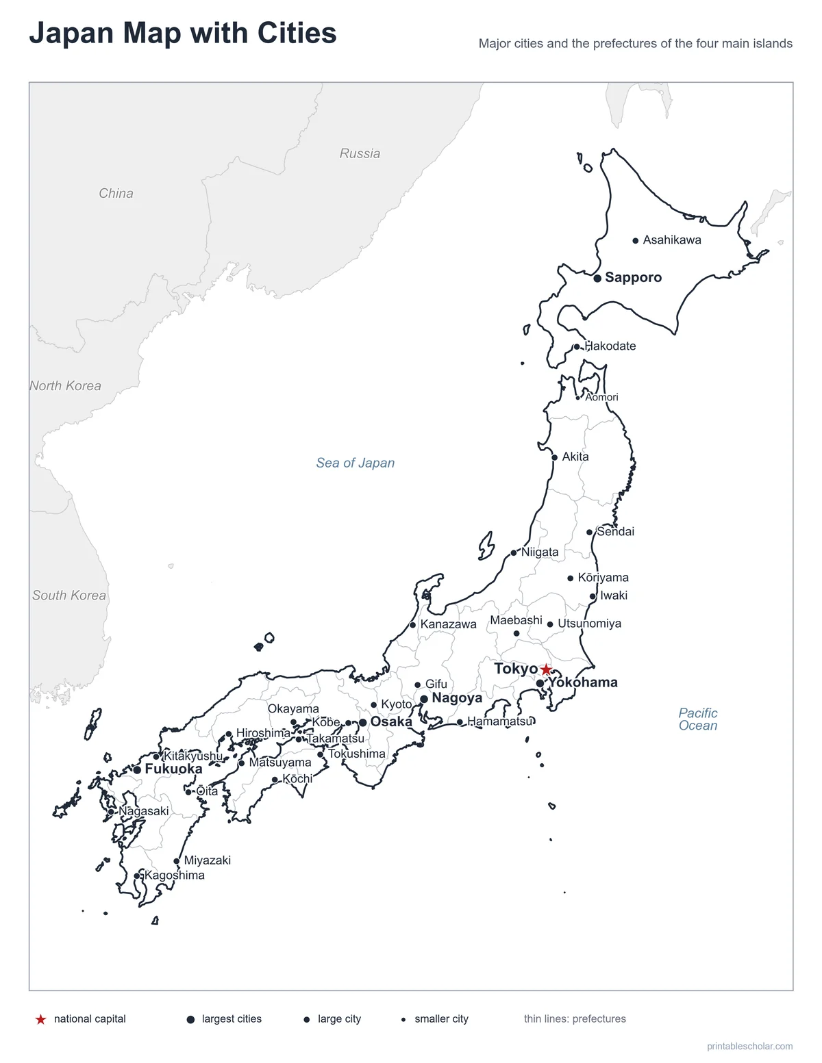 Japan Map with Cities, labeled