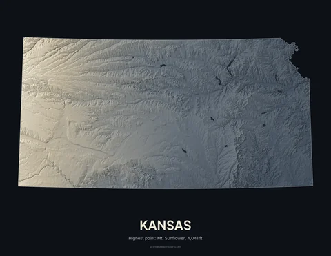 Kansas relief wall art on a dark background