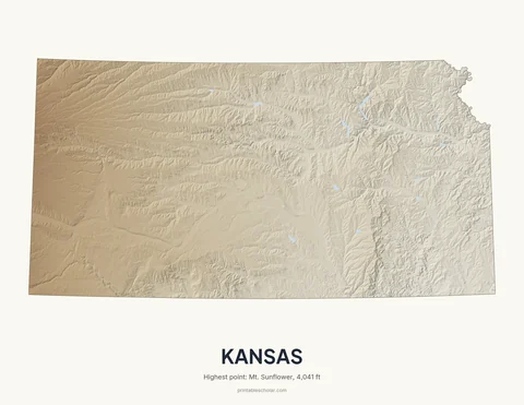 Kansas relief wall art on a light background