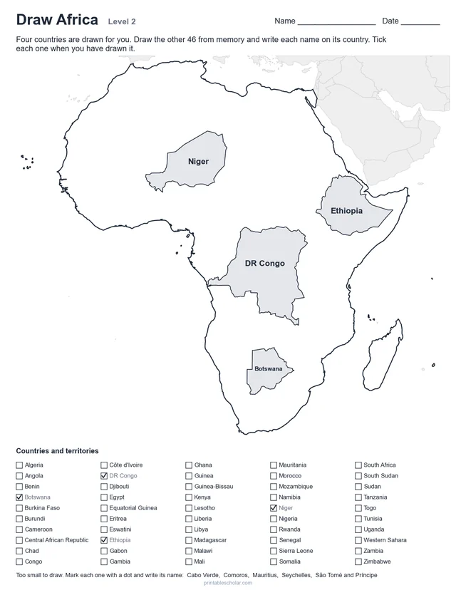 Draw Africa from memory worksheet