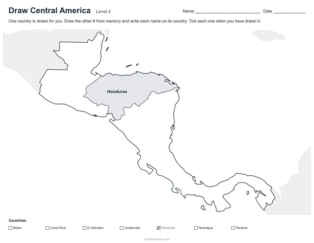 Draw Central America from memory worksheet