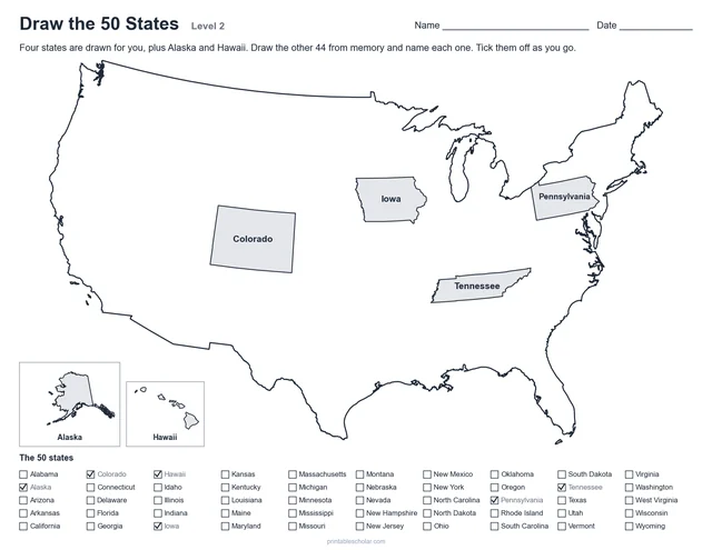 Draw The 50 States from memory worksheet