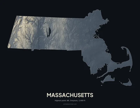 Massachusetts relief wall art on a dark background