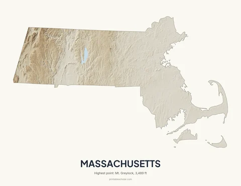Massachusetts relief wall art on a light background