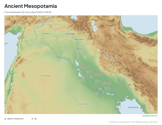 Ancient Mesopotamia Map, labeled