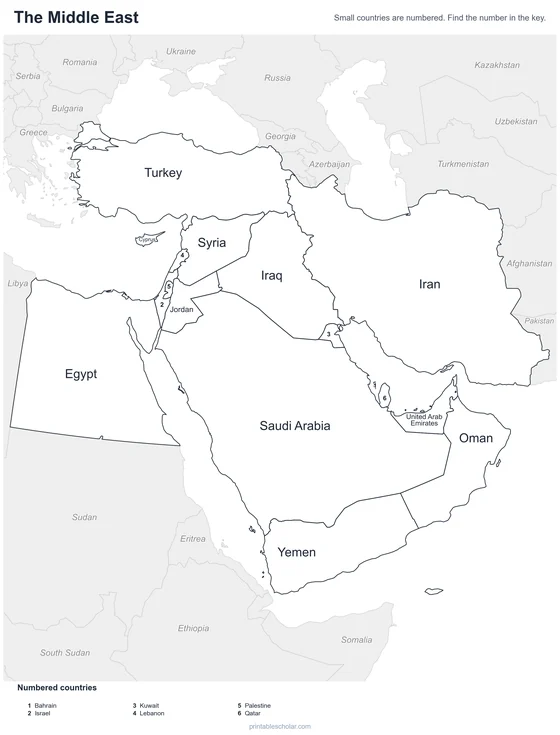 Middle East map: labeled