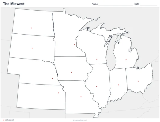 Midwest States Map, blank