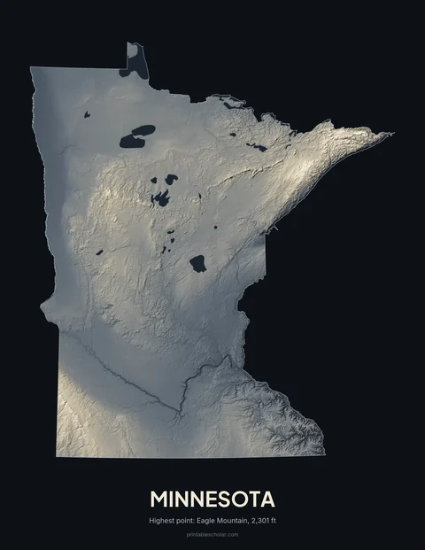 Minnesota relief wall art on a dark background