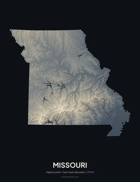 Missouri relief wall art on a dark background