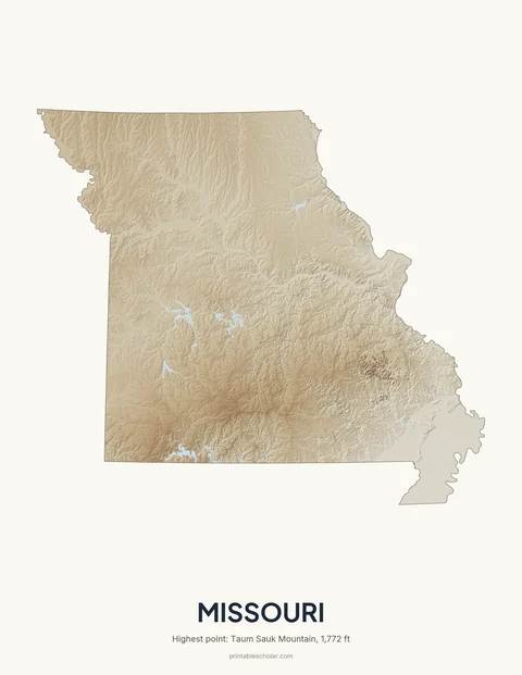 Missouri relief wall art on a light background
