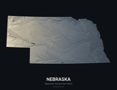 Nebraska relief wall art on a dark background
