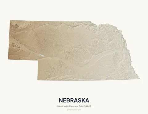 Nebraska relief wall art on a light background