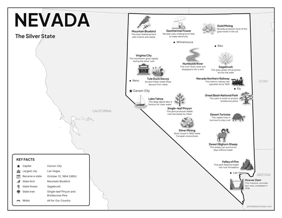 Black and white illustrated map of Nevada