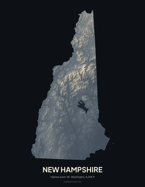 New Hampshire relief wall art on a dark background