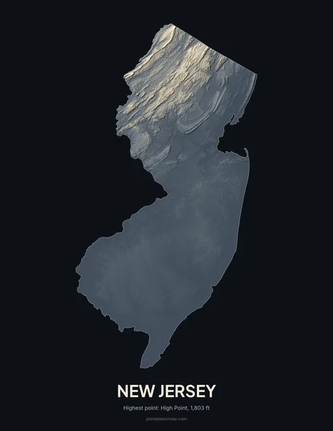 New Jersey relief wall art on a dark background