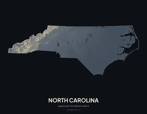 North Carolina relief wall art on a dark background