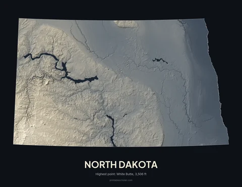 North Dakota relief wall art on a dark background