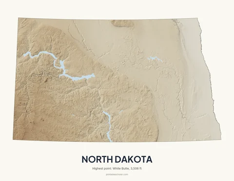 North Dakota relief wall art on a light background