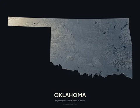 Oklahoma relief wall art on a dark background