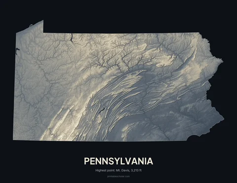 Pennsylvania relief wall art on a dark background