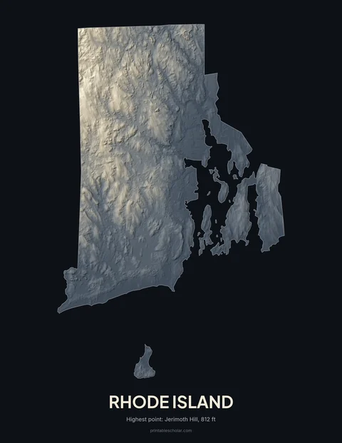 Rhode Island relief wall art on a dark background