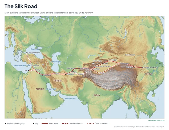 Silk Road Map, labeled