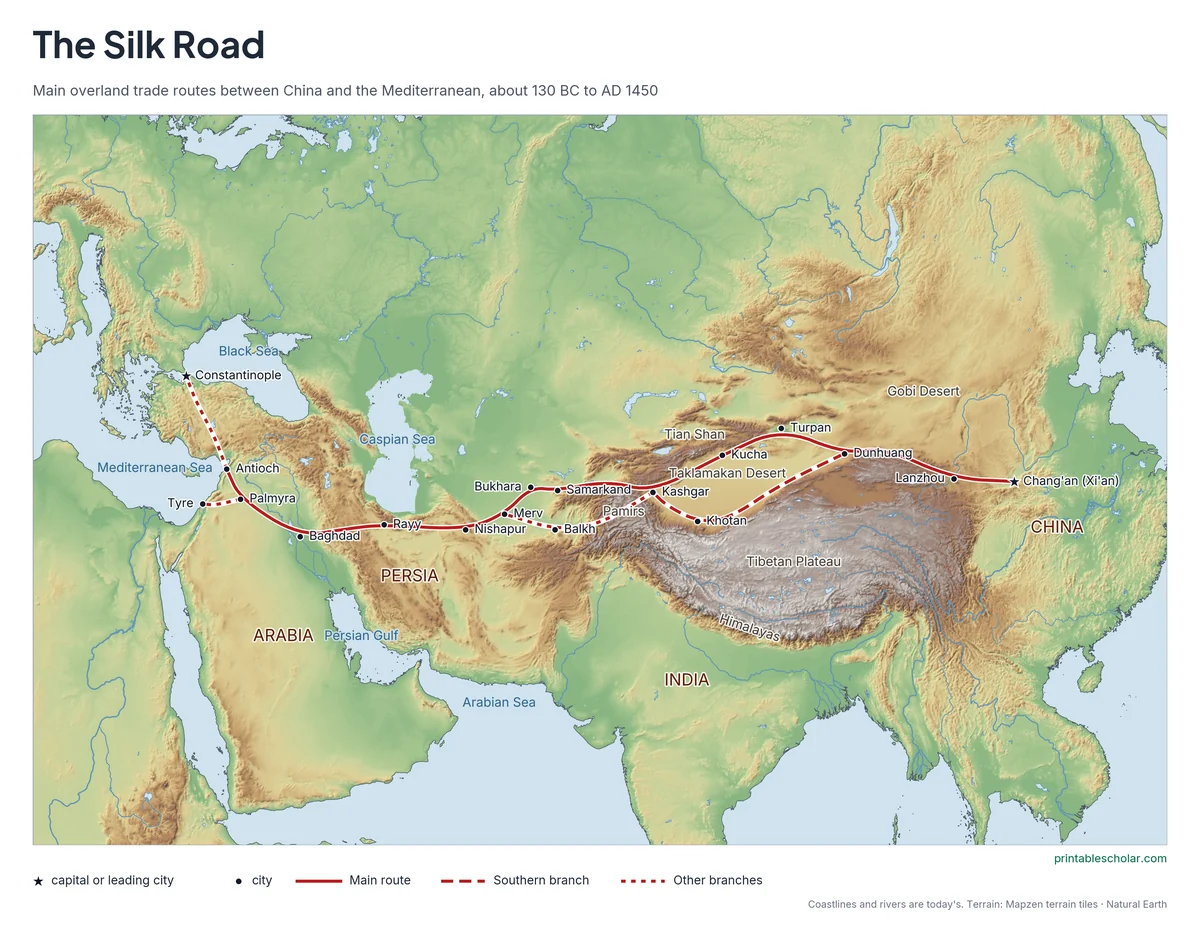 Silk Road Map, labeled