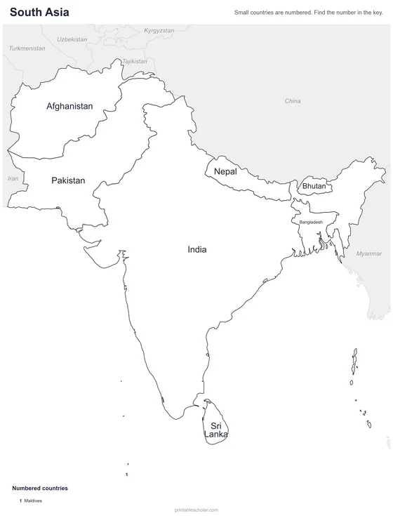 South Asia map: labeled
