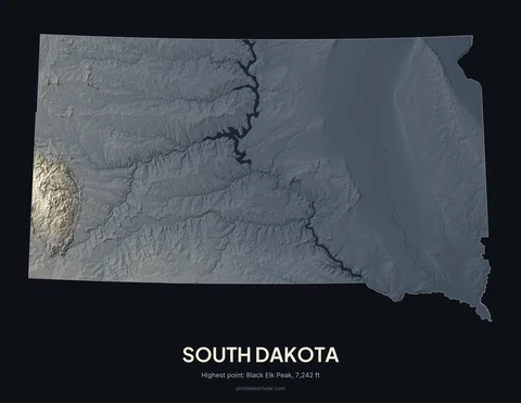 South Dakota relief wall art on a dark background